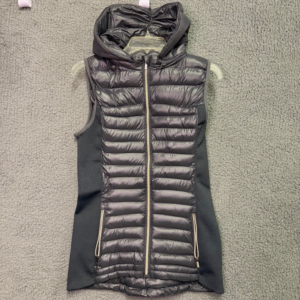NUX Women's M Charcoal Gray Hooded Puffer Vest Full Zip Sleeveless Jacket